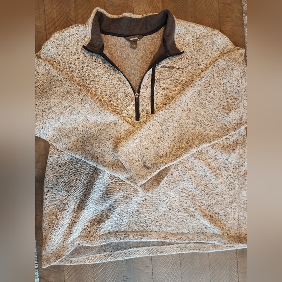 Eddie Bauer Cream and Gray Men's Zip-Up Sweater - Picture 1 of 3